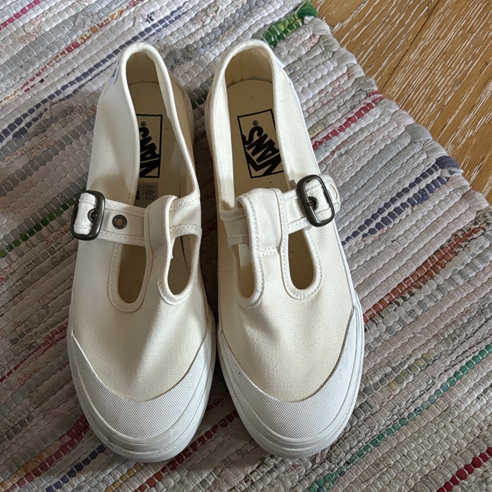 Vans Cream T-Strap Canvas Sneakers